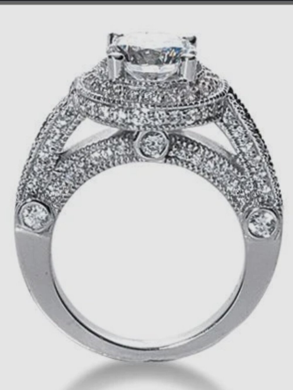 Round Cubic Zirconia Pave Halo Cathedral Solitaire Engagement Ring 14Gold Plated